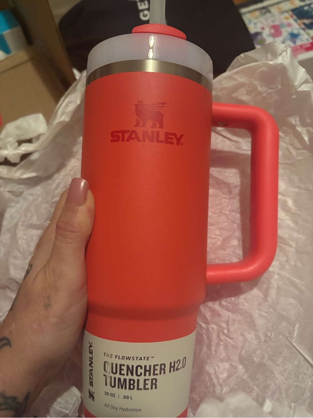 Stanley Coral Red Quencher H2.0 Tumbler with Handle